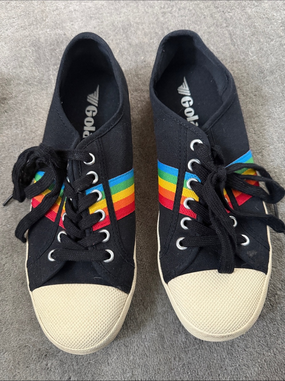 Gola Women's Black Canvas Sneakers with Rainbow Stripe